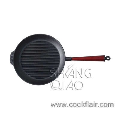 Pre-seasoned Cast Iron Round Grill Pan With Long Handle