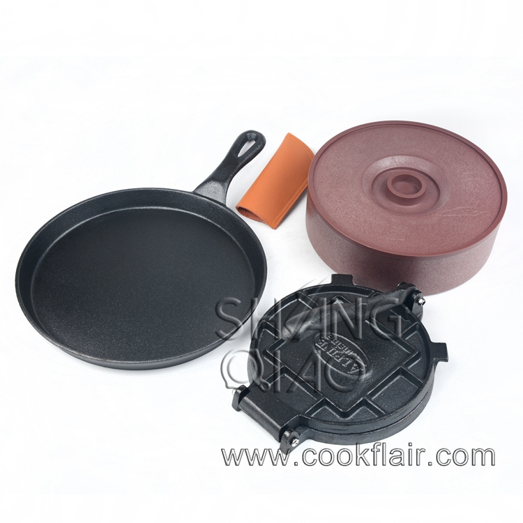 Cast Iron Tortilla Press With Skillet and Tortilla Warmer