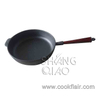 Round Cast Iron Fry Pan with Wooden Handle